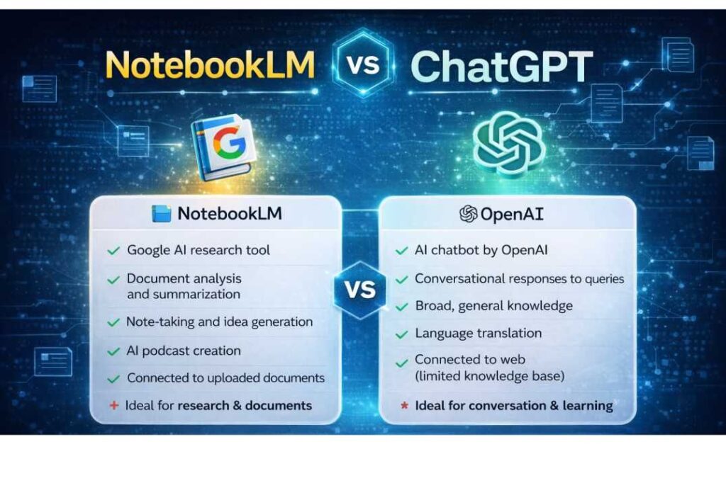NotebookLM vs ChatGPT NotebookLM vs ChatGPT Comparison, what is notebooklm
