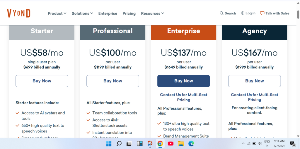 Vyond AI price 2026 approx