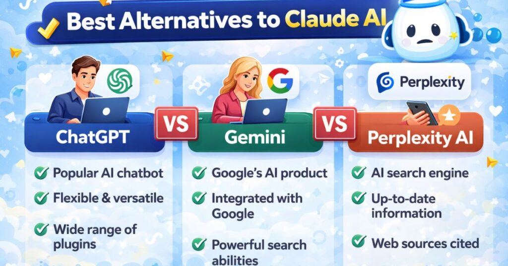 Claude AI note working best alternatives to Claude AI ChatGPT Gemini Perplexity 2026