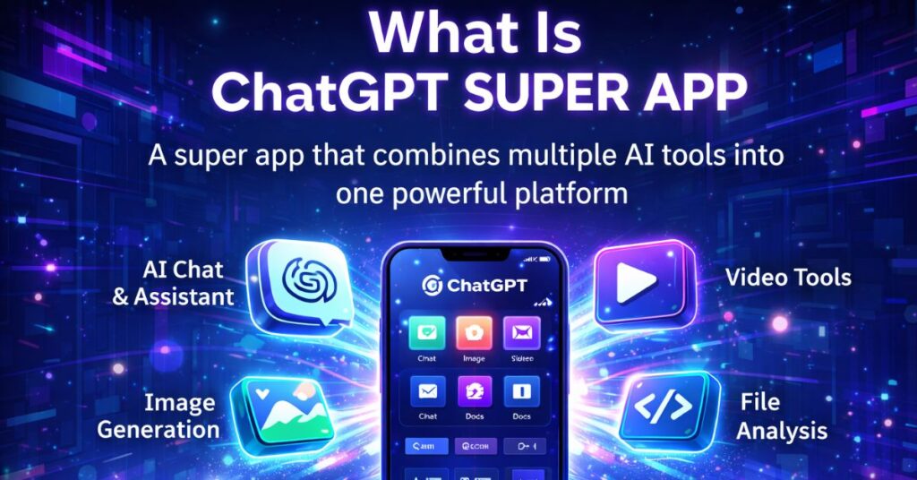 ChatGPT Super App Overview Overview of ChatGPT Super App showing multiple AI tools in one platform