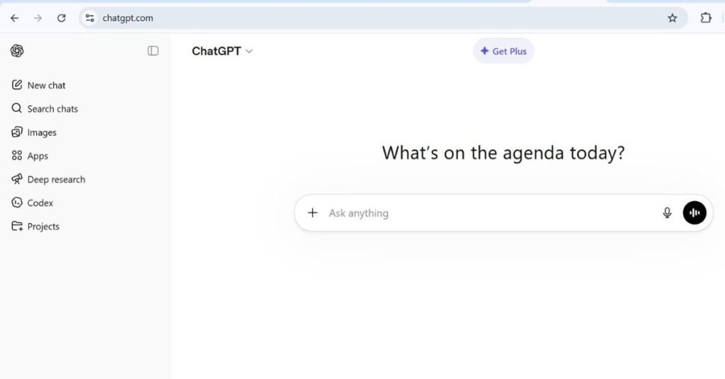 ChatGPT free chat interface ChatGPT free chat interface showing the text box where users type messages